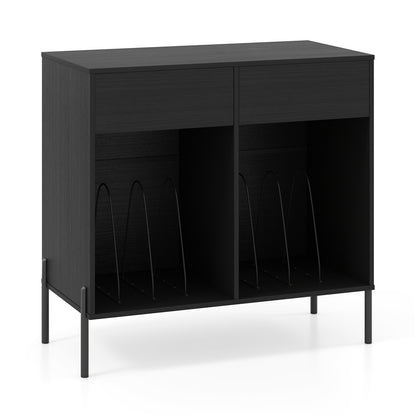Record Player Stand with Power Outlets Double Wide Turntable Stand Vinyl Record Storage Table, Black Cabinets & Chests at Gallery Canada
