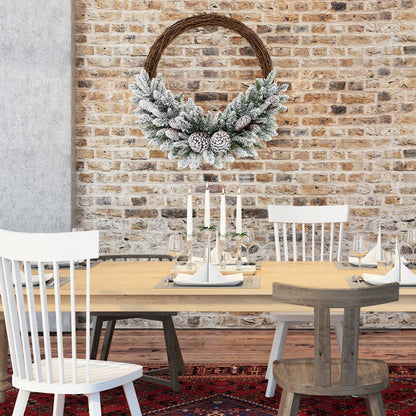 Pre-lit Snow Flocked Artificial Christmas Wreath with 8 Pine Cones and 35 LED Lights, Multicolor Christmas Decor & Accessories at Gallery Canada