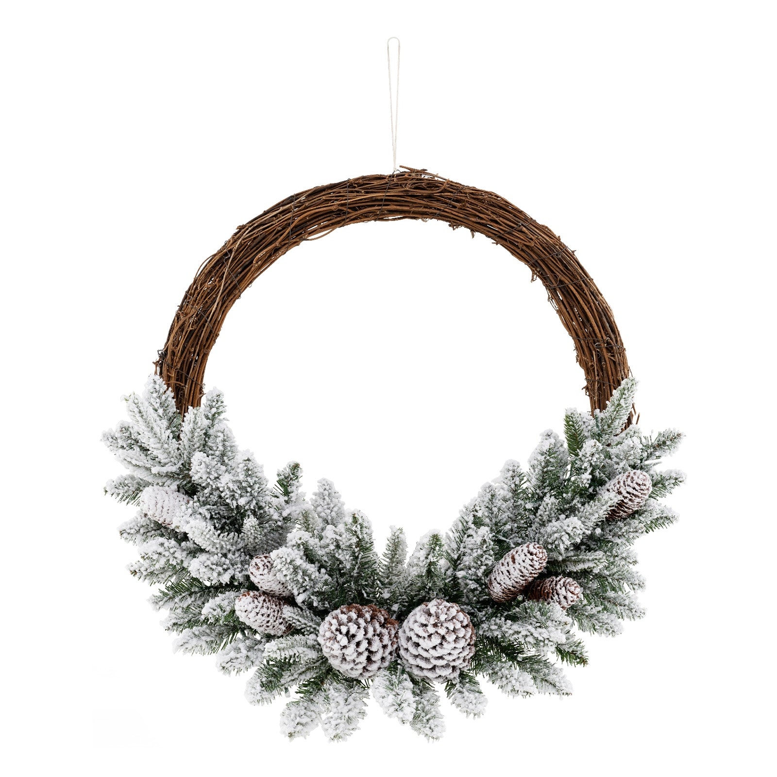 Pre-lit Snow Flocked Artificial Christmas Wreath with 8 Pine Cones and 35 LED Lights, Multicolor Christmas Decor & Accessories at Gallery Canada