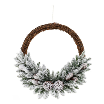 Pre-lit Snow Flocked Artificial Christmas Wreath with 8 Pine Cones and 35 LED Lights, Multicolor Christmas Decor & Accessories at Gallery Canada
