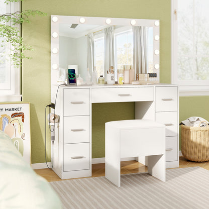 43.5-Inch Vanity Desk with Mirror and Lights for Bedroom, White Makeup Vanities at Gallery Canada