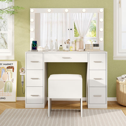 43.5-Inch Vanity Desk with Mirror and Lights for Bedroom, White Makeup Vanities at Gallery Canada