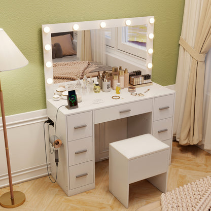 43.5-Inch Vanity Desk with Mirror and Lights for Bedroom, White Makeup Vanities at Gallery Canada