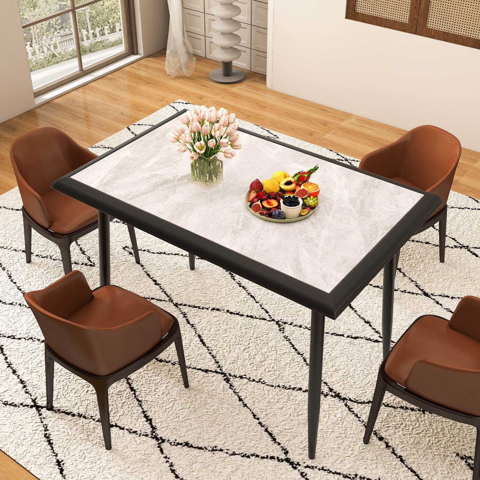 Sintered Stone Dining Table 44" Rectangular Kitchen Table with Metal Frame Indoor Modern Breakfast Table for Living Room Dining Room, Gray Dining Tables at Gallery Canada