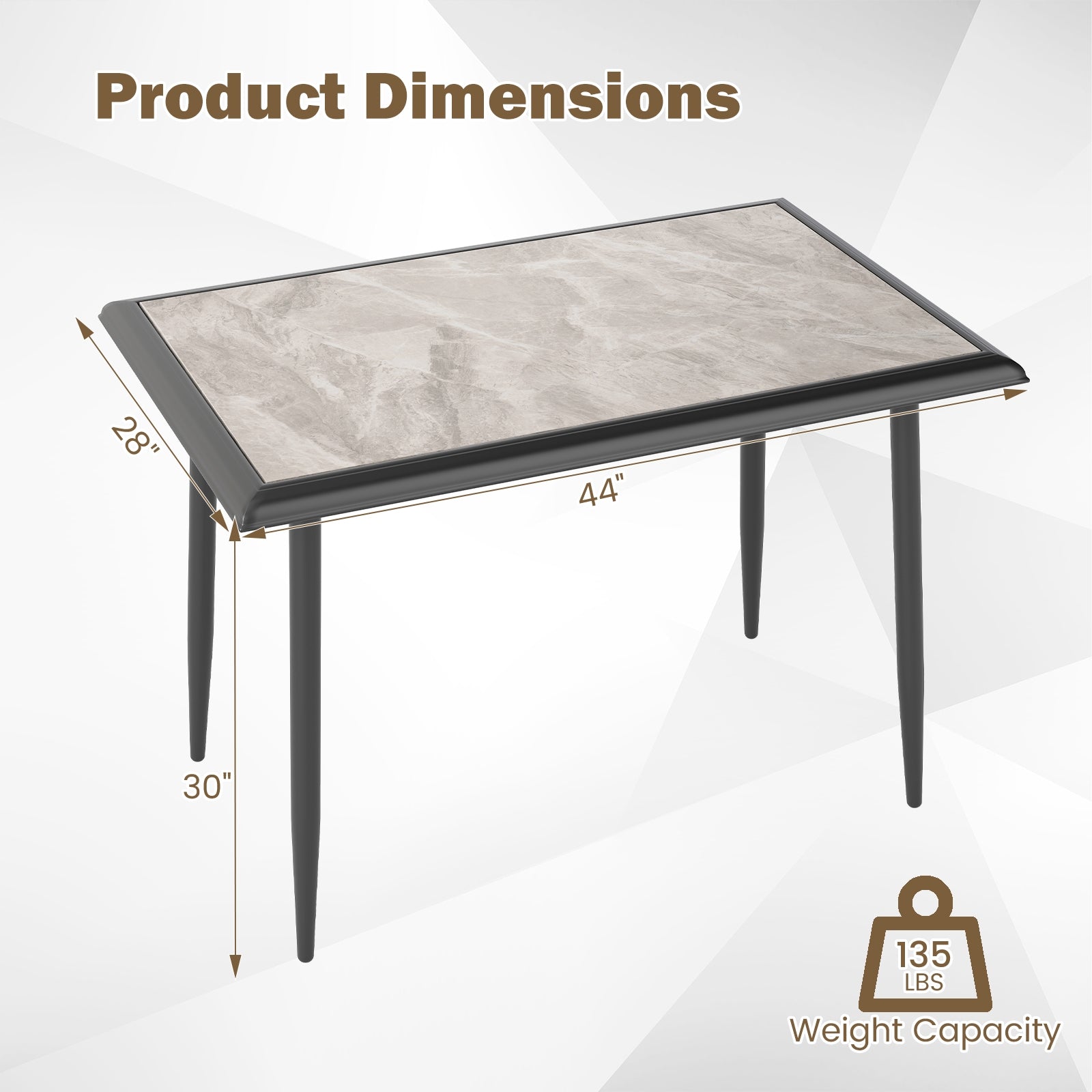 Sintered Stone Dining Table 44" Rectangular Kitchen Table with Metal Frame Indoor Modern Breakfast Table for Living Room Dining Room, Gray Dining Tables at Gallery Canada