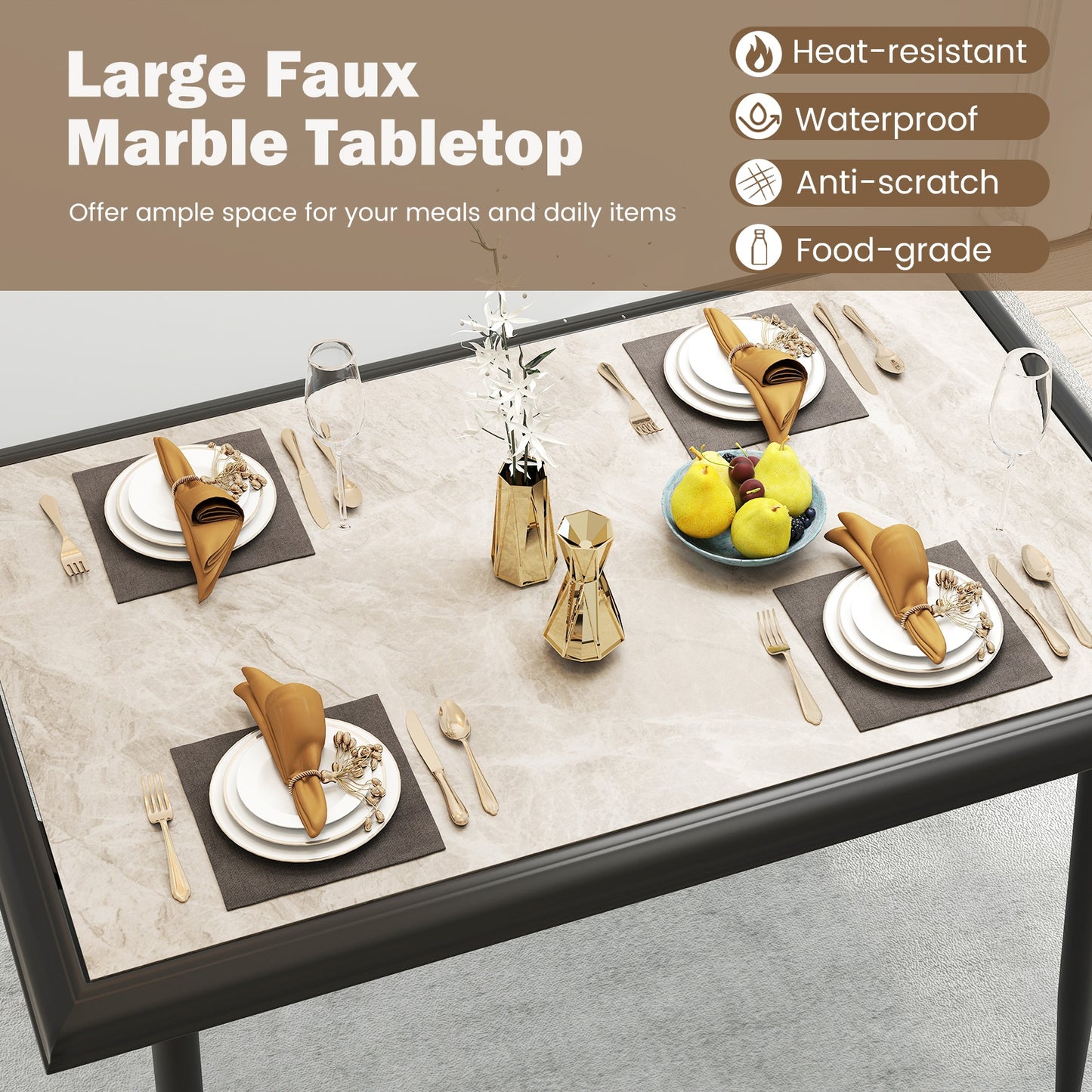 Sintered Stone Dining Table 44" Rectangular Kitchen Table with Metal Frame Indoor Modern Breakfast Table for Living Room Dining Room, Gray Dining Tables at Gallery Canada