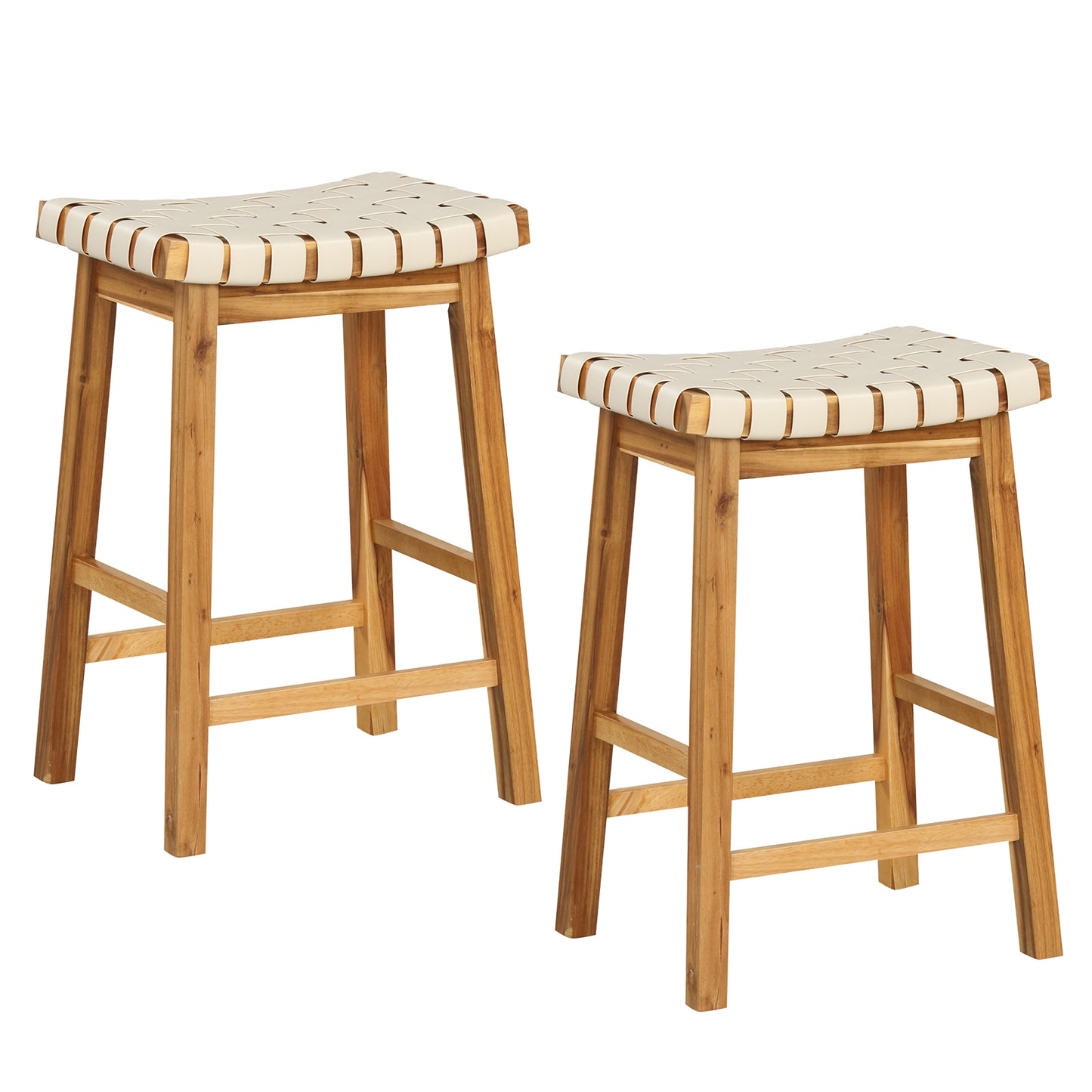 Faux PU Leather Bar Stools, Set Of 2, Woven Curved Seat, 25.5 Inches, Natural Bar Stools at Gallery Canada