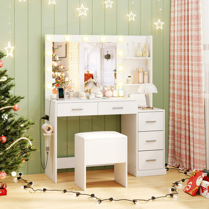 Makeup Table and Stool Set with Hair Dryer Stand, White Makeup Vanities at Gallery Canada