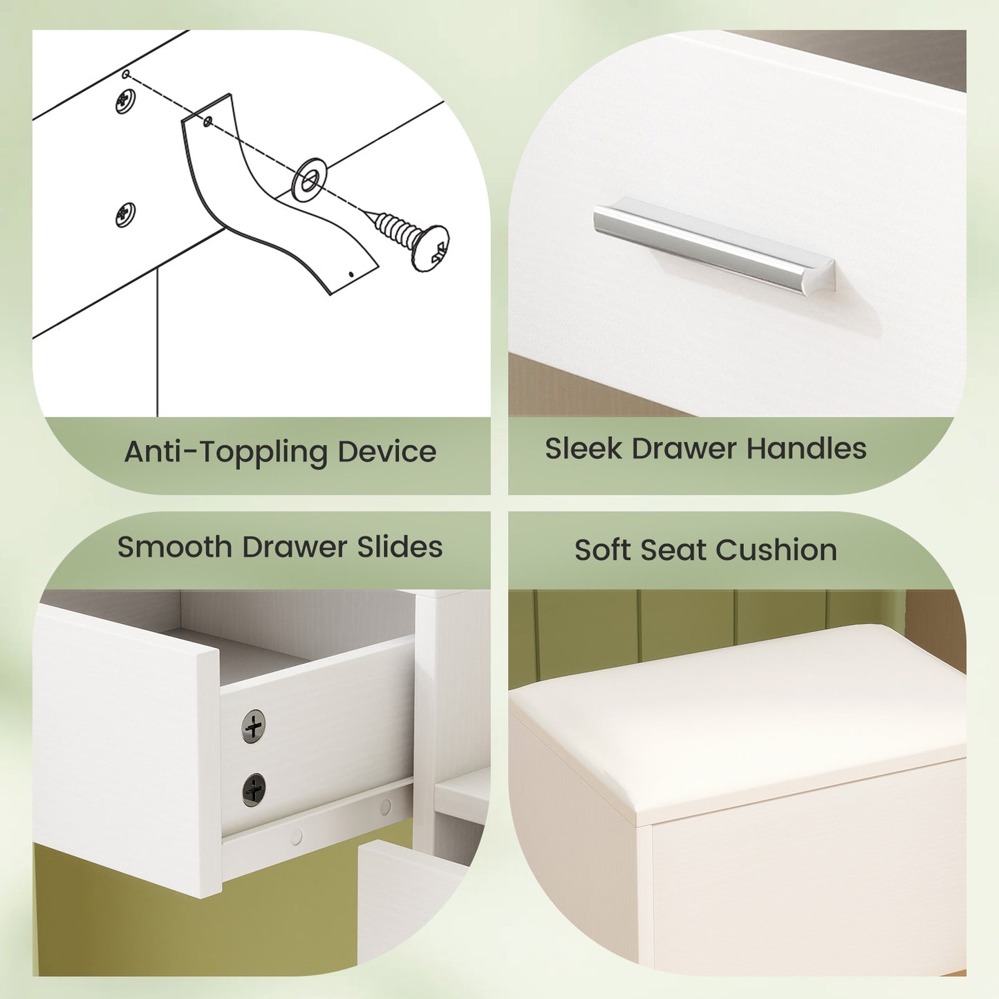 Makeup Table and Stool Set with Hair Dryer Stand, White Makeup Vanities at Gallery Canada