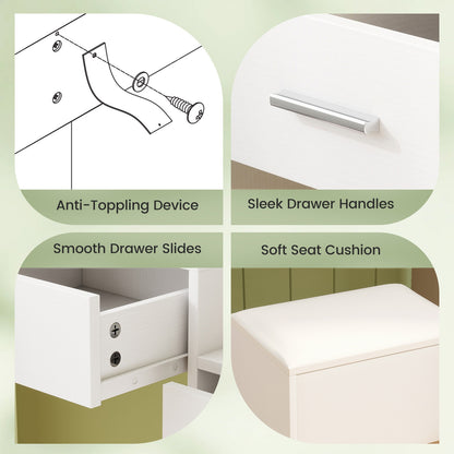 Makeup Table and Stool Set with Hair Dryer Stand, White Makeup Vanities at Gallery Canada