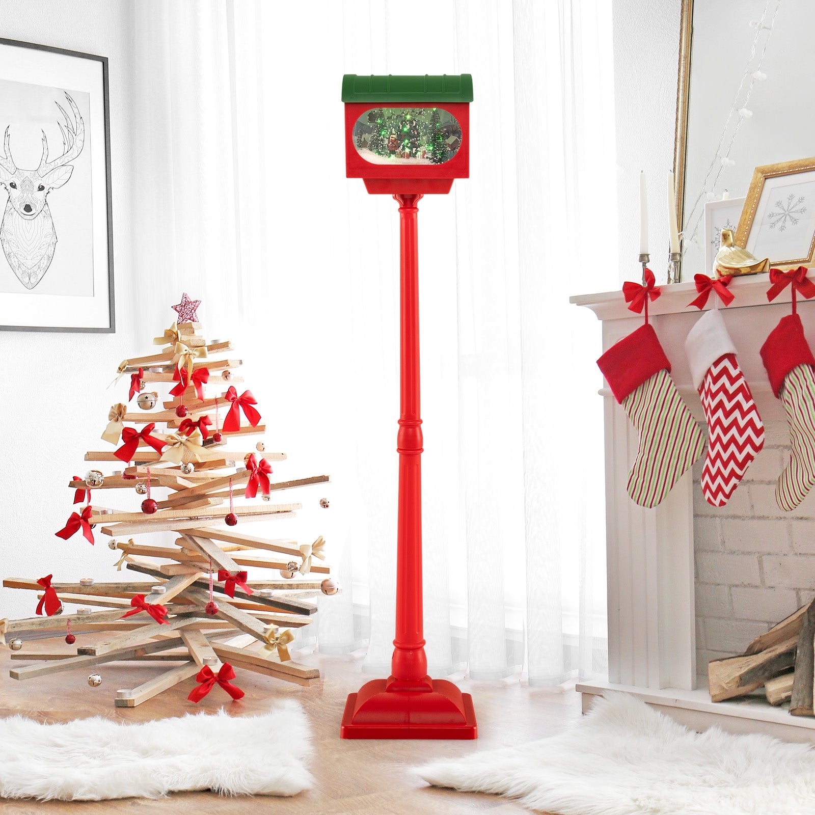 59 Inch Christmas Street Lamp With Sound-Activated Snow Globe Lantern, Red Christmas Decor & Accessories at Gallery Canada