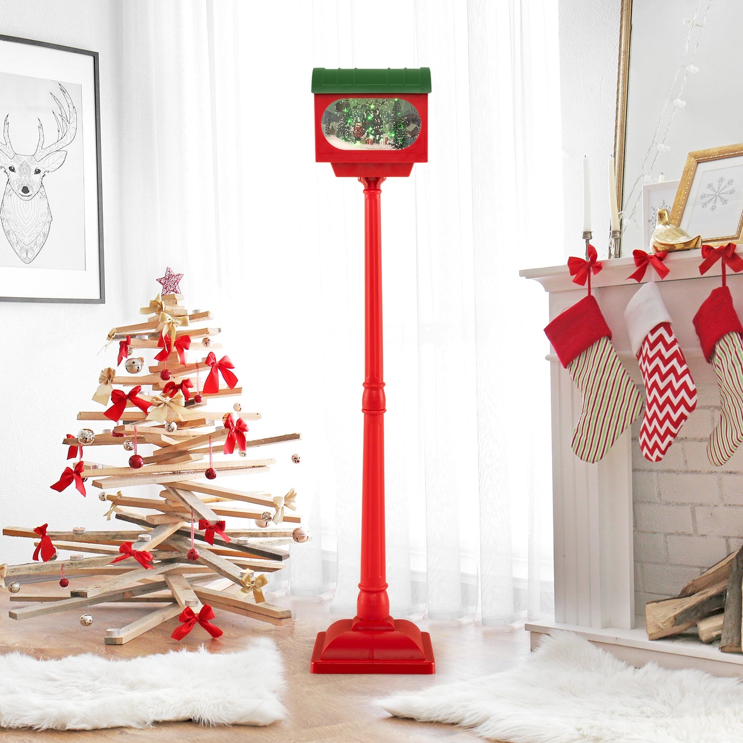 59 Inch Christmas Street Lamp With Sound-Activated Snow Globe Lantern, Red Christmas Decor & Accessories at Gallery Canada