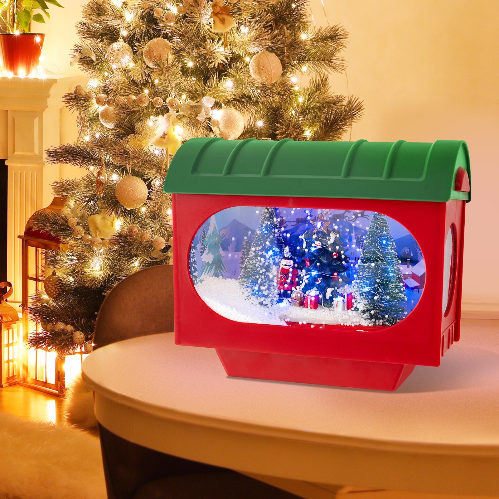 59 Inch Christmas Street Lamp With Sound-Activated Snow Globe Lantern, Red Christmas Decor & Accessories at Gallery Canada