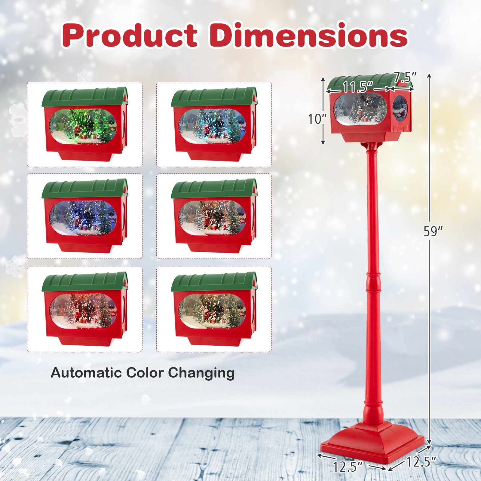 59 Inch Christmas Street Lamp With Sound-Activated Snow Globe Lantern, Red Christmas Decor & Accessories at Gallery Canada