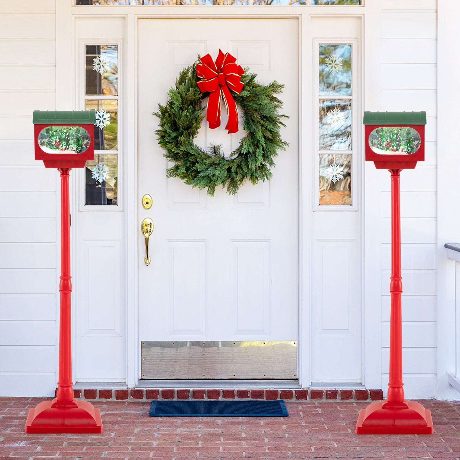 59 Inch Christmas Street Lamp With Sound-Activated Snow Globe Lantern, Red Christmas Decor & Accessories at Gallery Canada