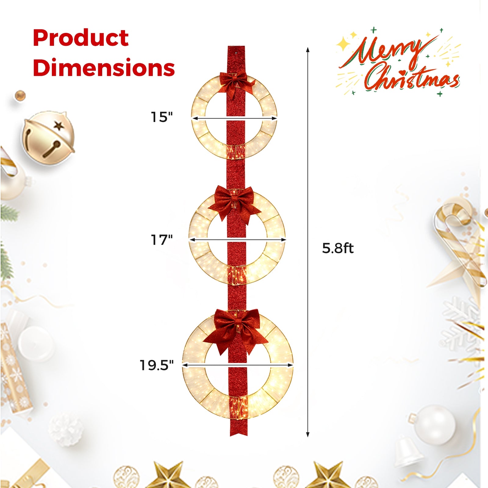 Christmas Lighted Wreaths, Set of 3, Warm White LED, Red Christmas Decor & Accessories at Gallery Canada