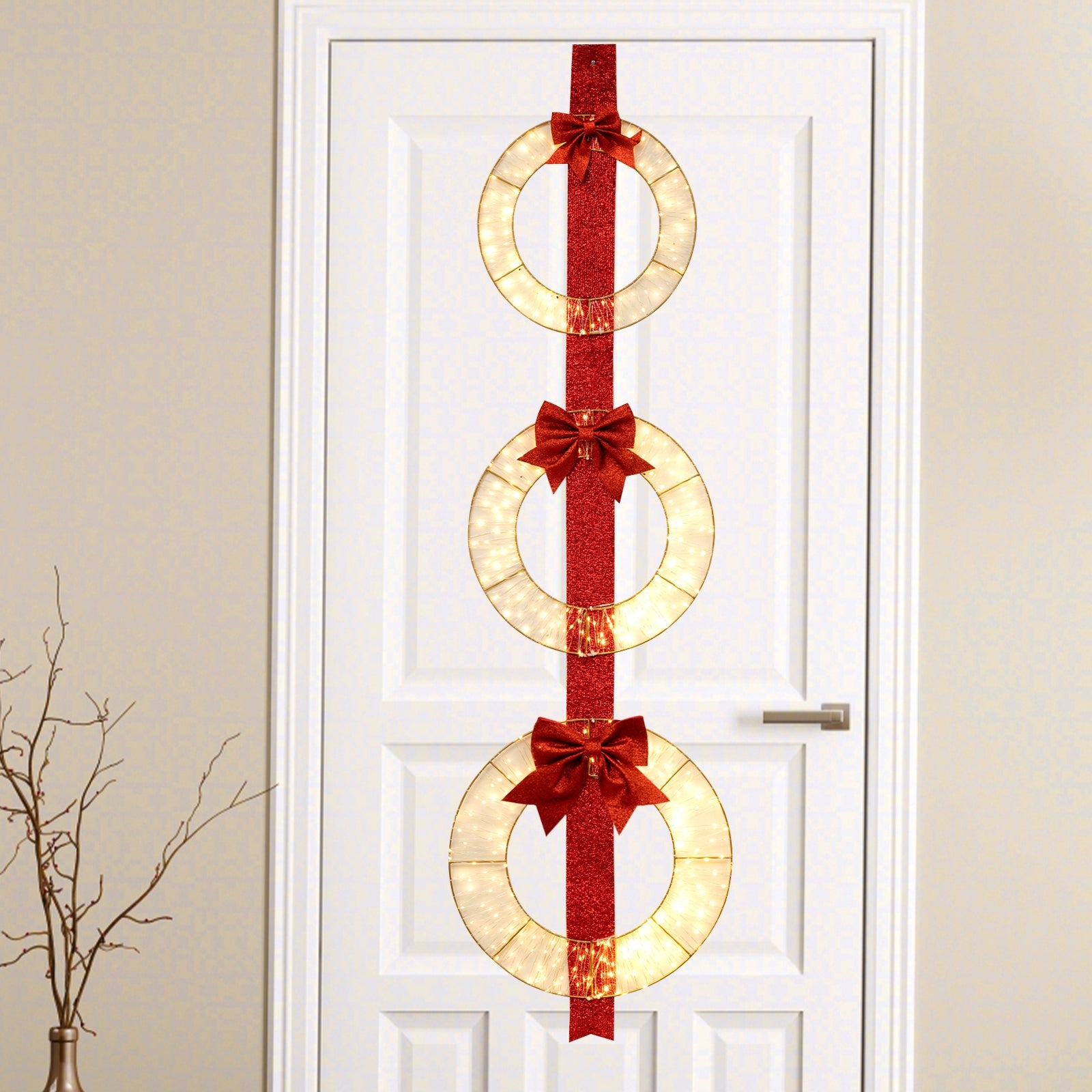 Christmas Lighted Wreaths, Set of 3, Warm White LED, Red Christmas Decor & Accessories at Gallery Canada