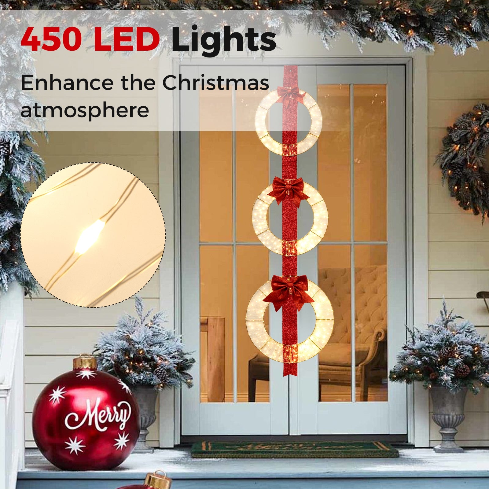 Christmas Lighted Wreaths, Set of 3, Warm White LED, Red Christmas Decor & Accessories at Gallery Canada