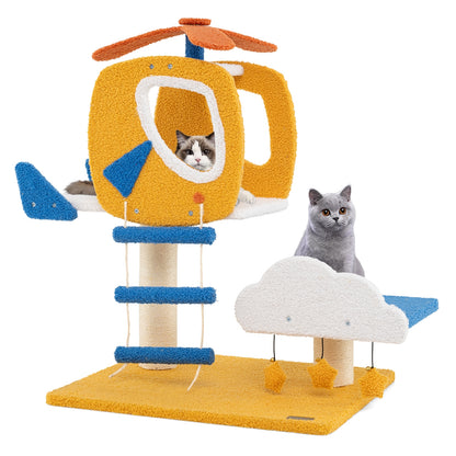Indoor Small Aviation-themed Cat Tree Cat Tower with Helicopter Top Perch, Yellow Cat Trees Condos & Scratchers at Gallery Canada