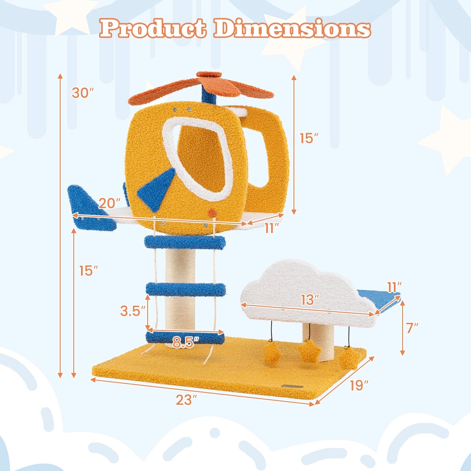 Indoor Small Aviation-themed Cat Tree Cat Tower with Helicopter Top Perch, Yellow Cat Trees Condos & Scratchers at Gallery Canada