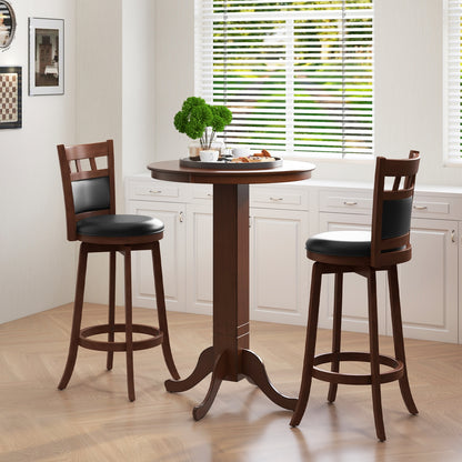 Wood Swivel Bar Stools Set of 2 with Faux Leather Upholstered Seat and Back, Brown Bar Stools at Gallery Canada