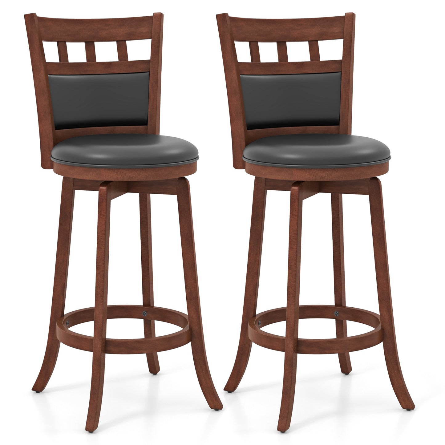 Wood Swivel Bar Stools Set of 2 with Faux Leather Upholstered Seat and Back, Brown Bar Stools at Gallery Canada