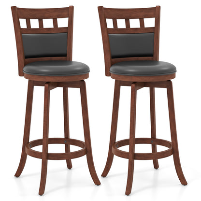 Wood Swivel Bar Stools Set of 2 with Faux Leather Upholstered Seat and Back, Brown Bar Stools at Gallery Canada