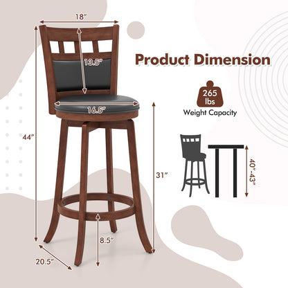 Wood Swivel Bar Stools Set of 2 with Faux Leather Upholstered Seat and Back, Brown Bar Stools at Gallery Canada