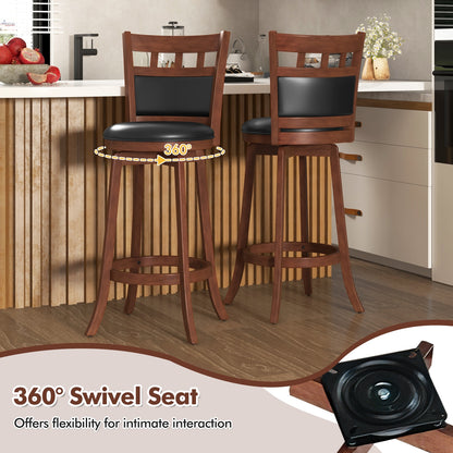 Wood Swivel Bar Stools Set of 2 with Faux Leather Upholstered Seat and Back, Brown Bar Stools at Gallery Canada