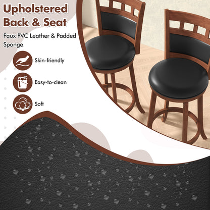 Wood Swivel Bar Stools Set of 2 with Faux Leather Upholstered Seat and Back, Brown Bar Stools at Gallery Canada