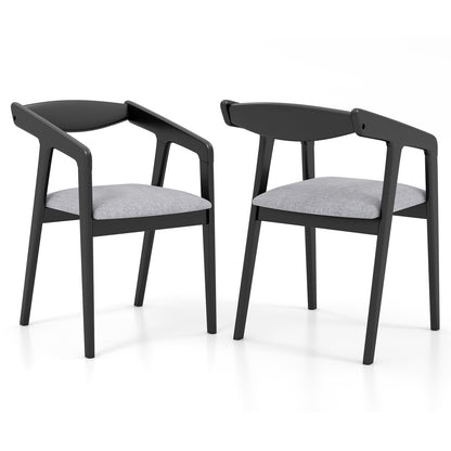 Wooden Dining Chair Set of 2 with Rubber Wood Frame Armrests and Padded Cushion-black, Black Dining Chairs Black at Gallery Canada