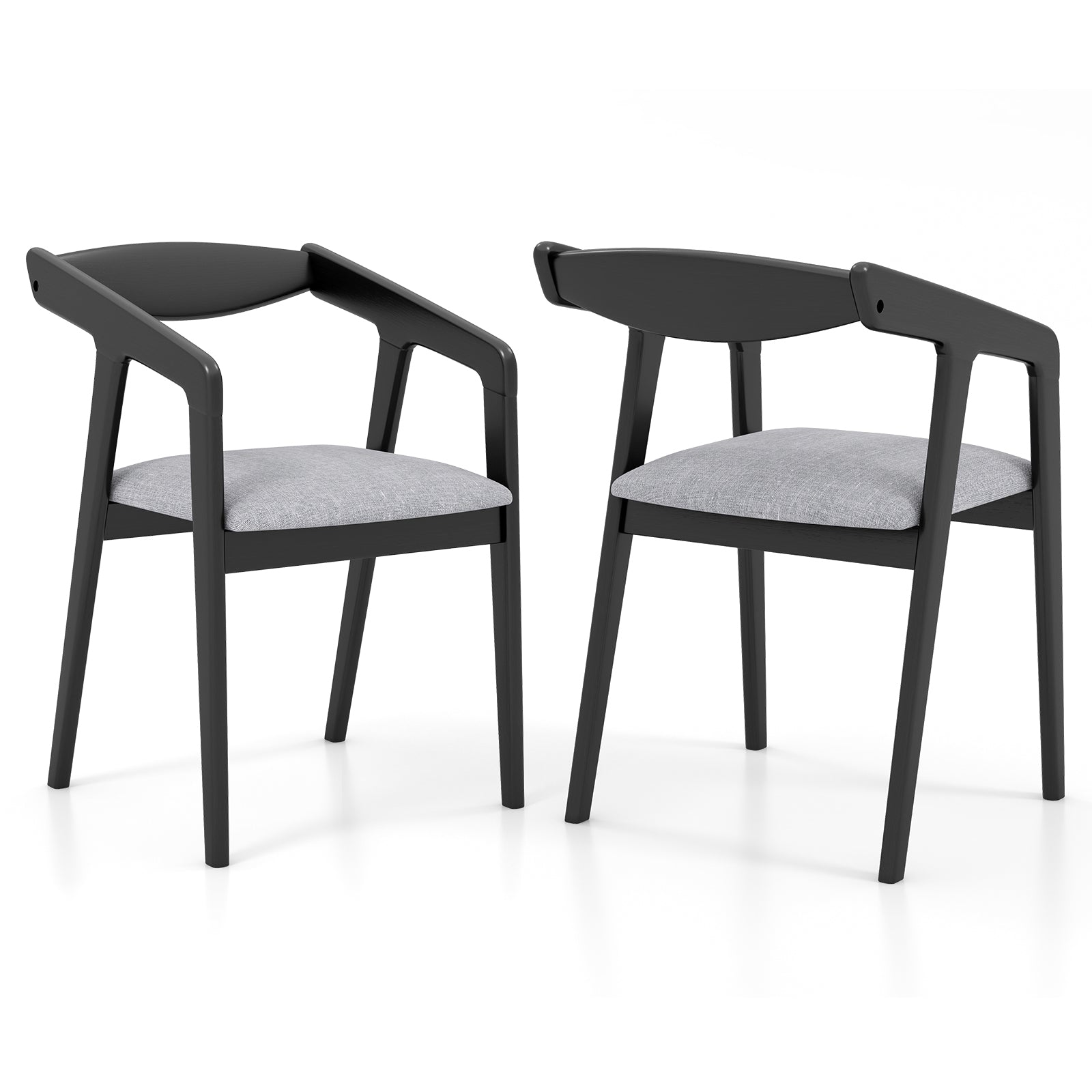 Wooden Dining Chair Set of 2 with Rubber Wood Frame Armrests and Padded Cushion-black, Black Dining Chairs at Gallery Canada