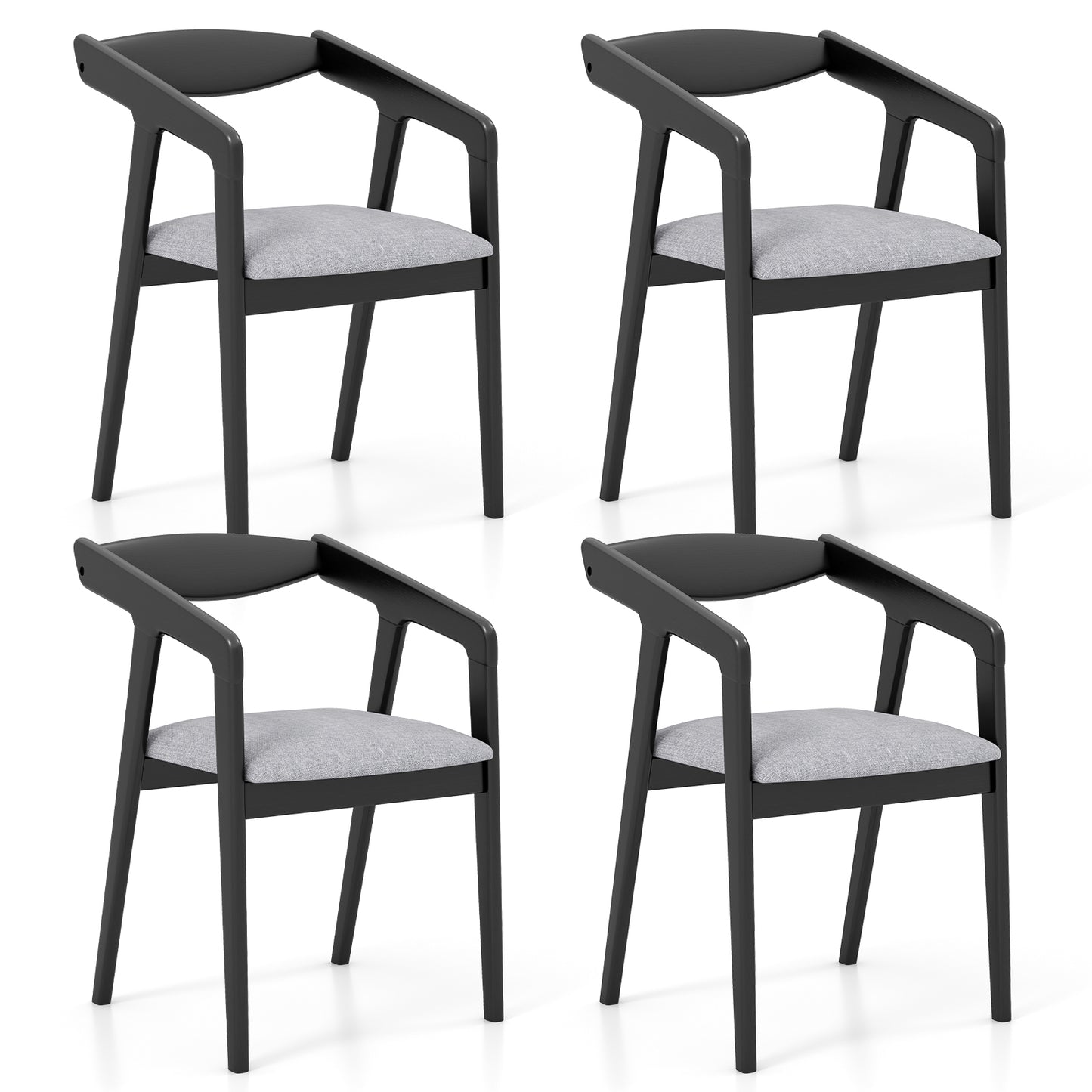Wooden Dining Chair Set of 2 with Rubber Wood Frame Armrests and Padded Cushion-black, Black Dining Chairs at Gallery Canada