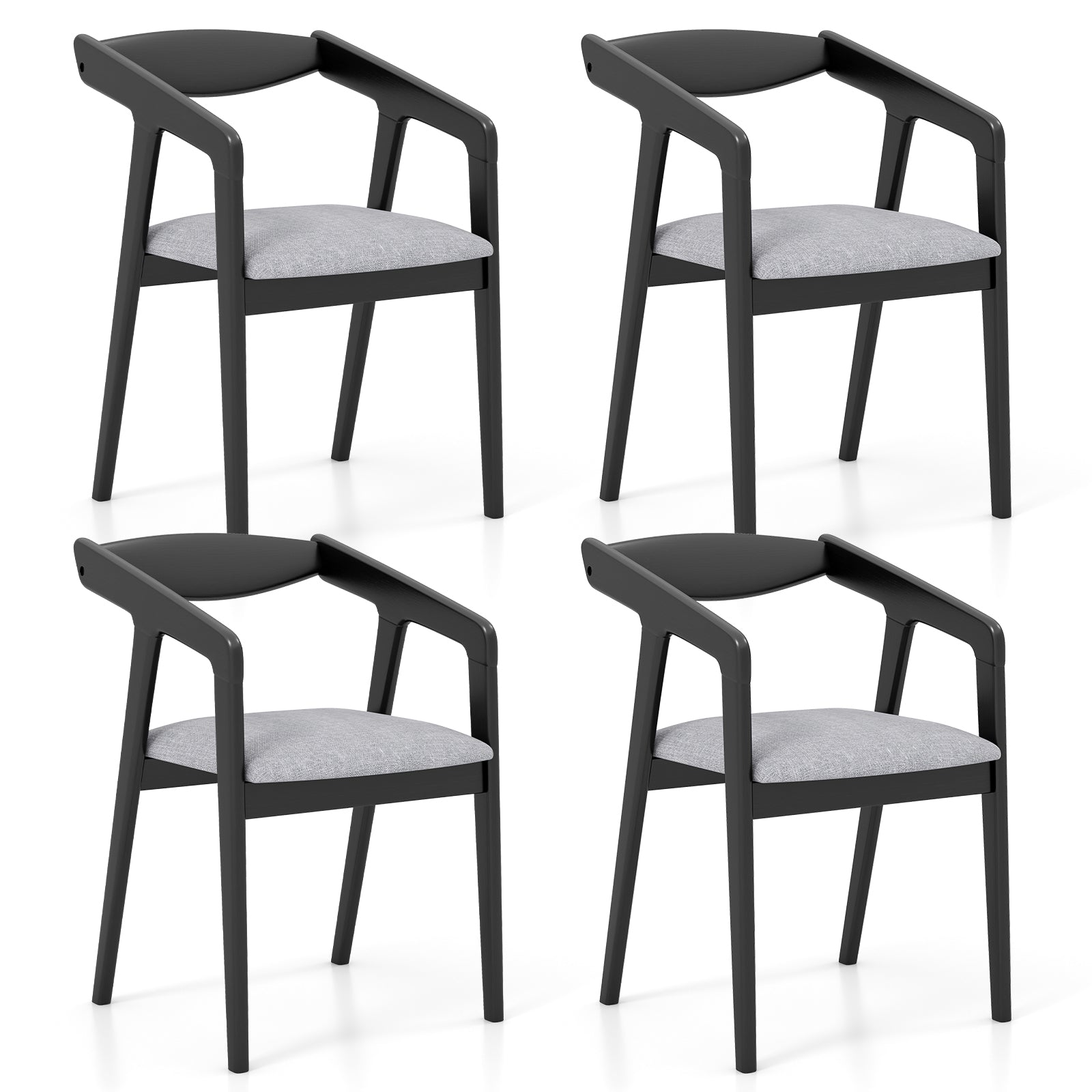 Wooden Dining Chair Set of 2 with Rubber Wood Frame Armrests and Padded Cushion-black, Black Dining Chairs at Gallery Canada