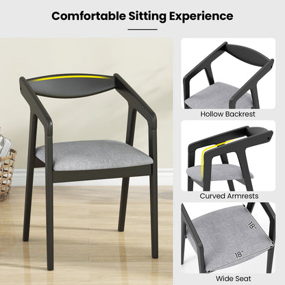 Wooden Dining Chair Set of 2 with Rubber Wood Frame Armrests and Padded Cushion-black, Black Dining Chairs at Gallery Canada