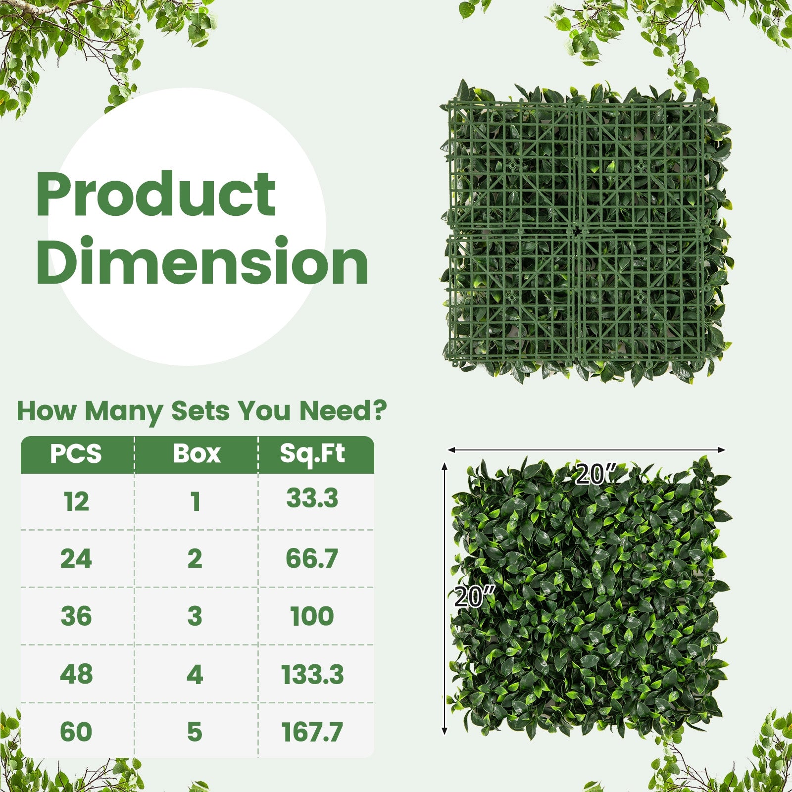 12 Pieces 20 x 20 Inch Artificial Topiary Gardenia Shrub Grass Panels, Green Decorative Fencing & Flooring at Gallery Canada