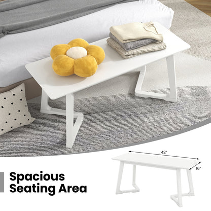 42 Inch Modern Entryway Bench Long Dining Bench with Rubber Wood Legs, White Shoe Racks & Storage Benches at Gallery Canada