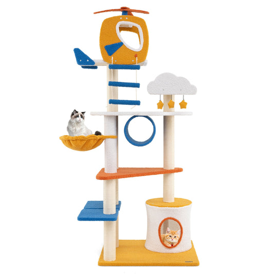 70 Inch Tall Aviation Cat Tree, Helicopter Top Perch, Yellow Cat Trees Condos & Scratchers Yellow at Gallery Canada