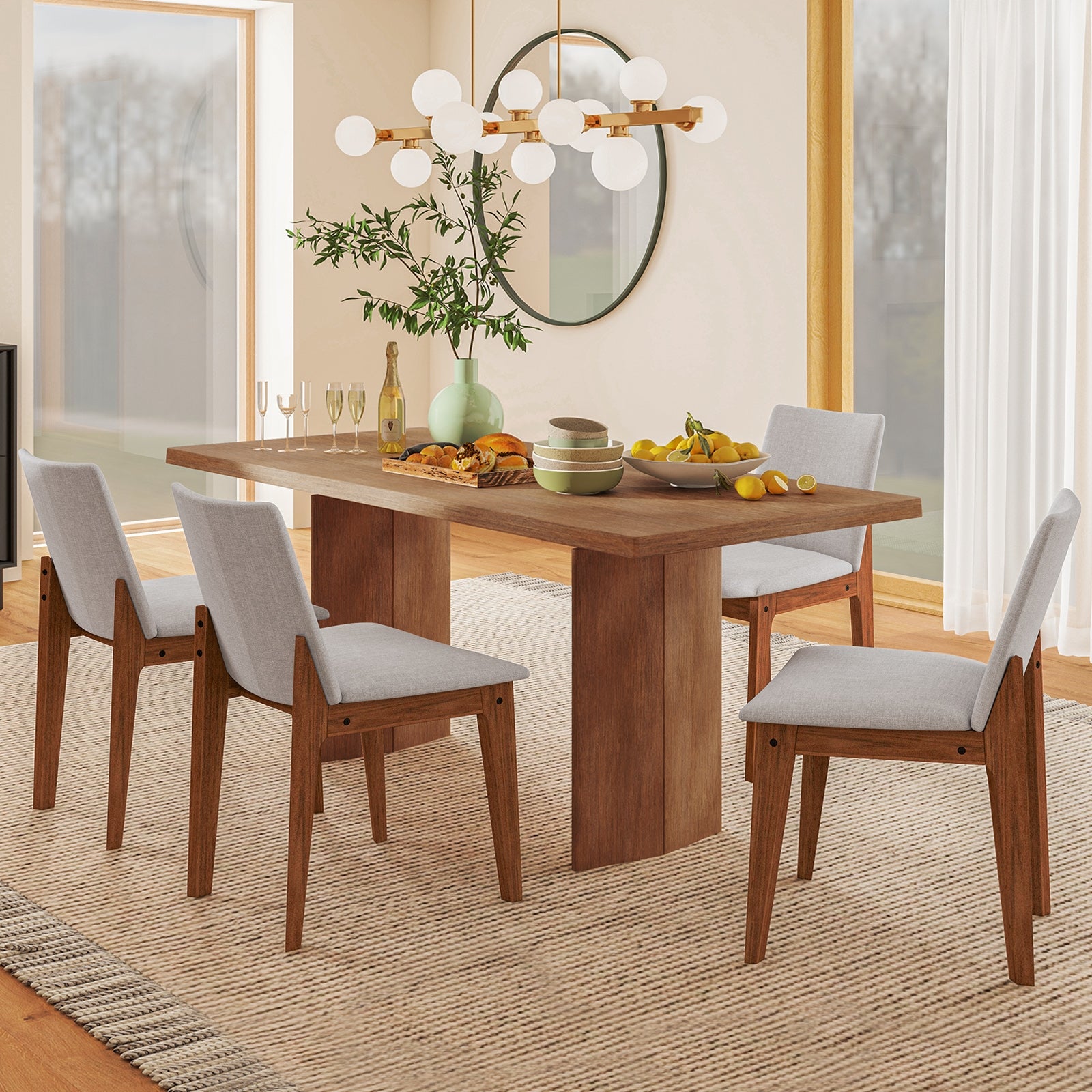 Set of 2 Wooden Dining Chairs Upholstered with High Curved Back, Walnut Dining Chairs at Gallery Canada