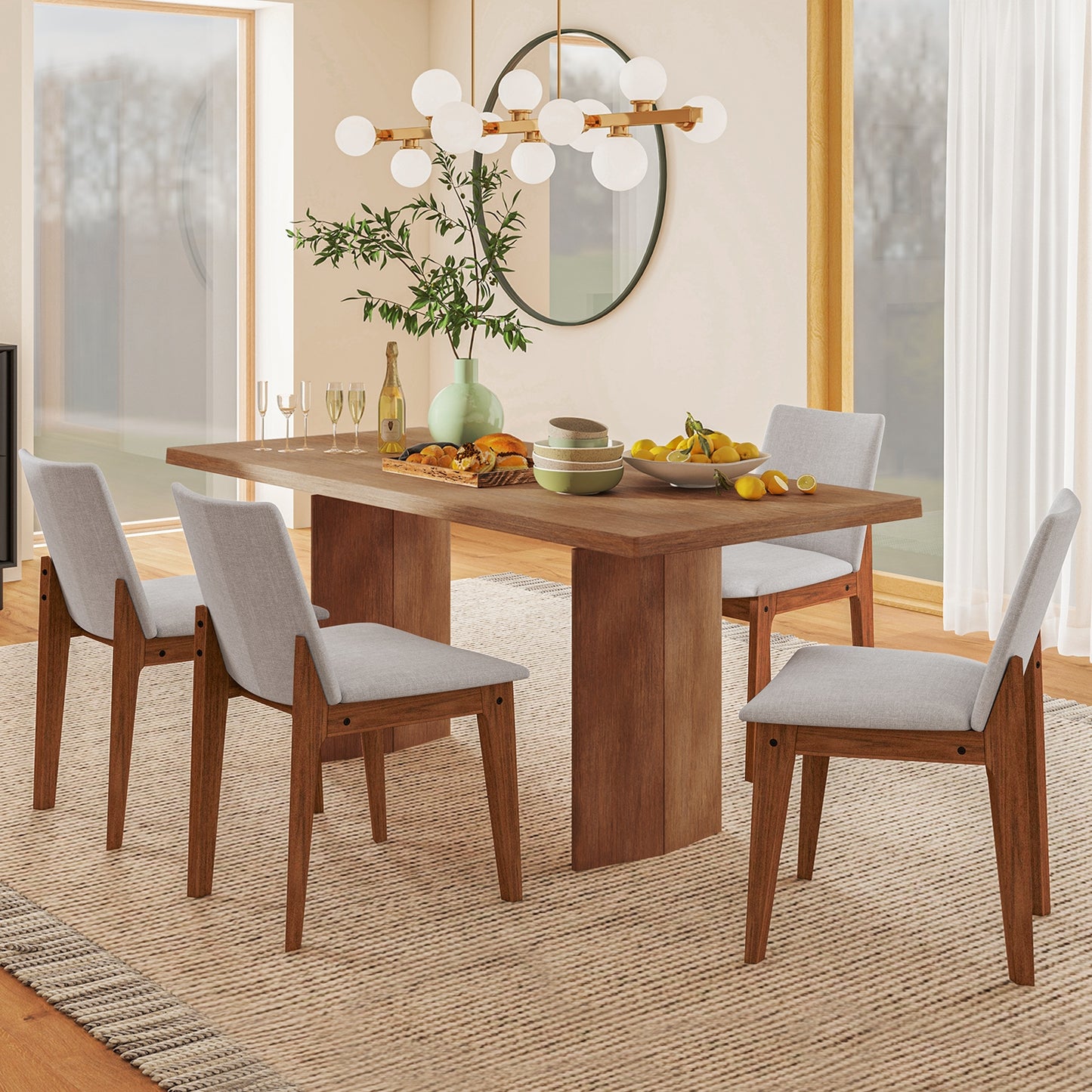 Set of 2 Wooden Dining Chairs Upholstered with High Curved Back, Walnut Dining Chairs at Gallery Canada