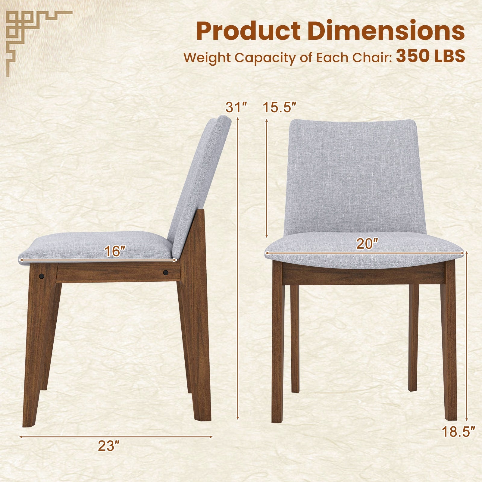 Set of 2 Wooden Dining Chairs Upholstered with High Curved Back, Walnut Dining Chairs at Gallery Canada