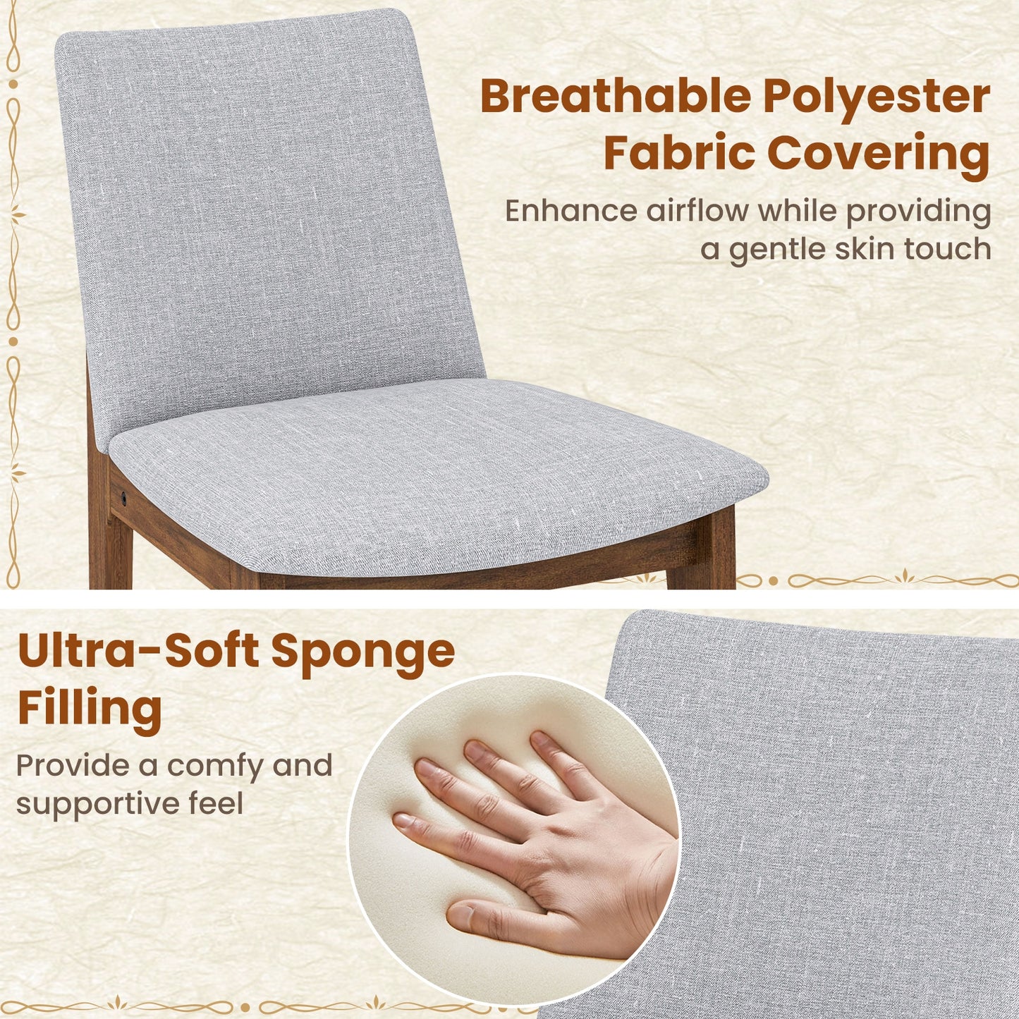 Set of 2 Wooden Dining Chairs Upholstered with High Curved Back, Walnut Dining Chairs at Gallery Canada