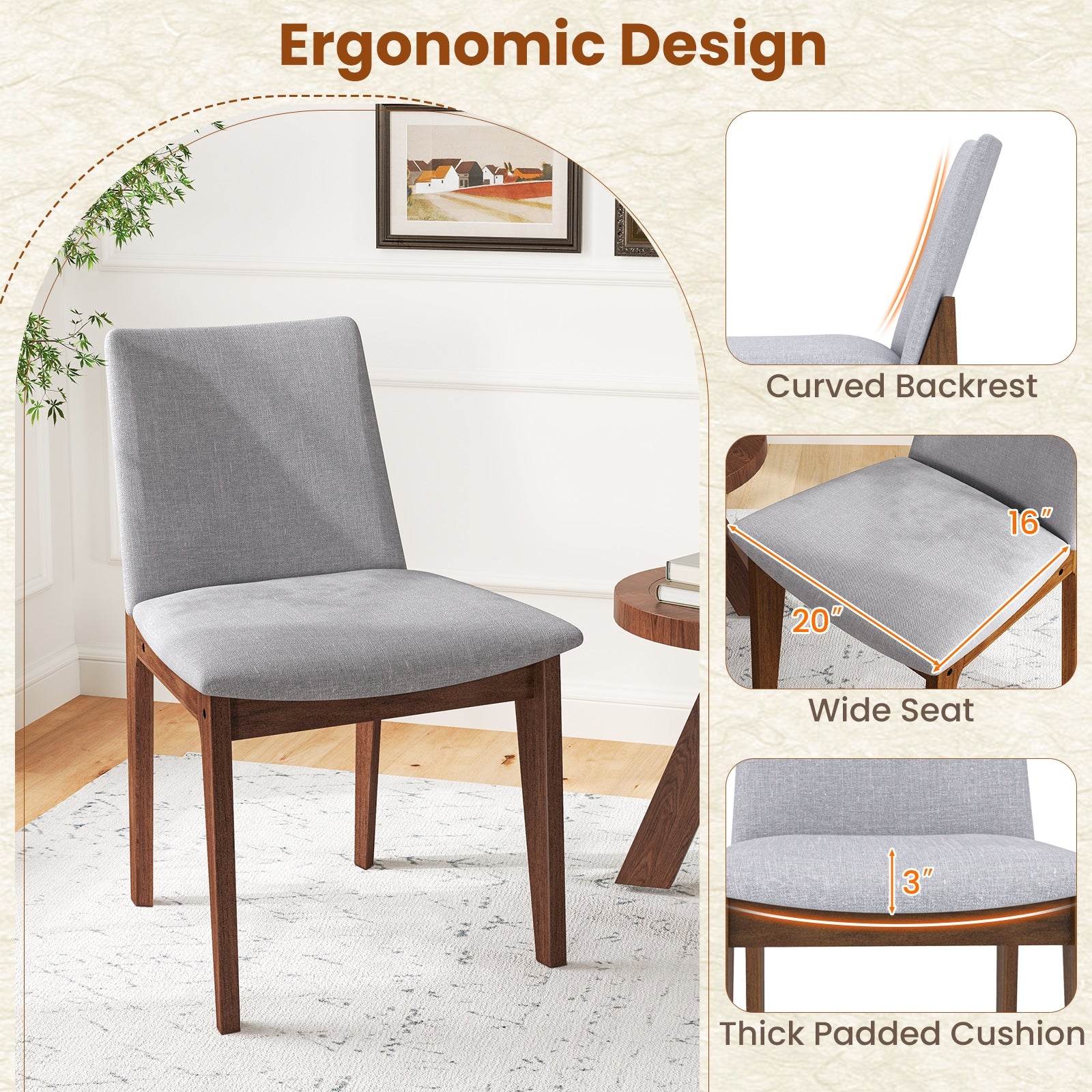 Set of 2 Wooden Dining Chairs Upholstered with High Curved Back, Walnut Dining Chairs at Gallery Canada