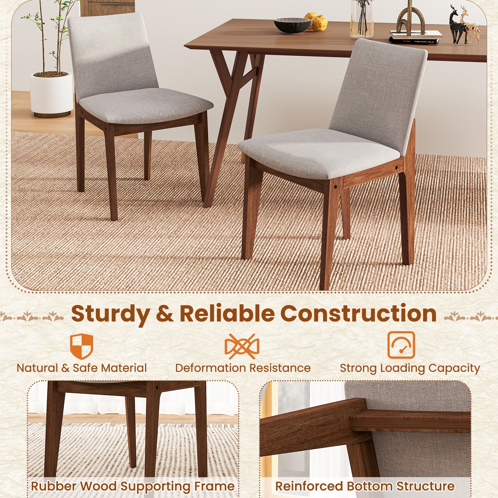 Set of 2 Wooden Dining Chairs Upholstered with High Curved Back, Walnut Dining Chairs at Gallery Canada