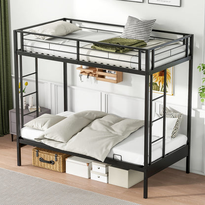 Twin Over Futon Bunk Bed with 2 Ladders and Safety Guardrails, Black Trundle Bed Frame at Gallery Canada
