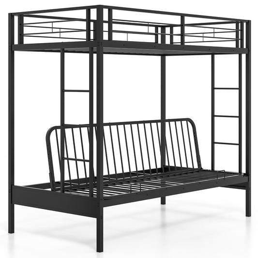 Twin Over Futon Bunk Bed, 2 Ladders, Safety Guardrails, Black Trundle Bed Frame Black at Gallery Canada