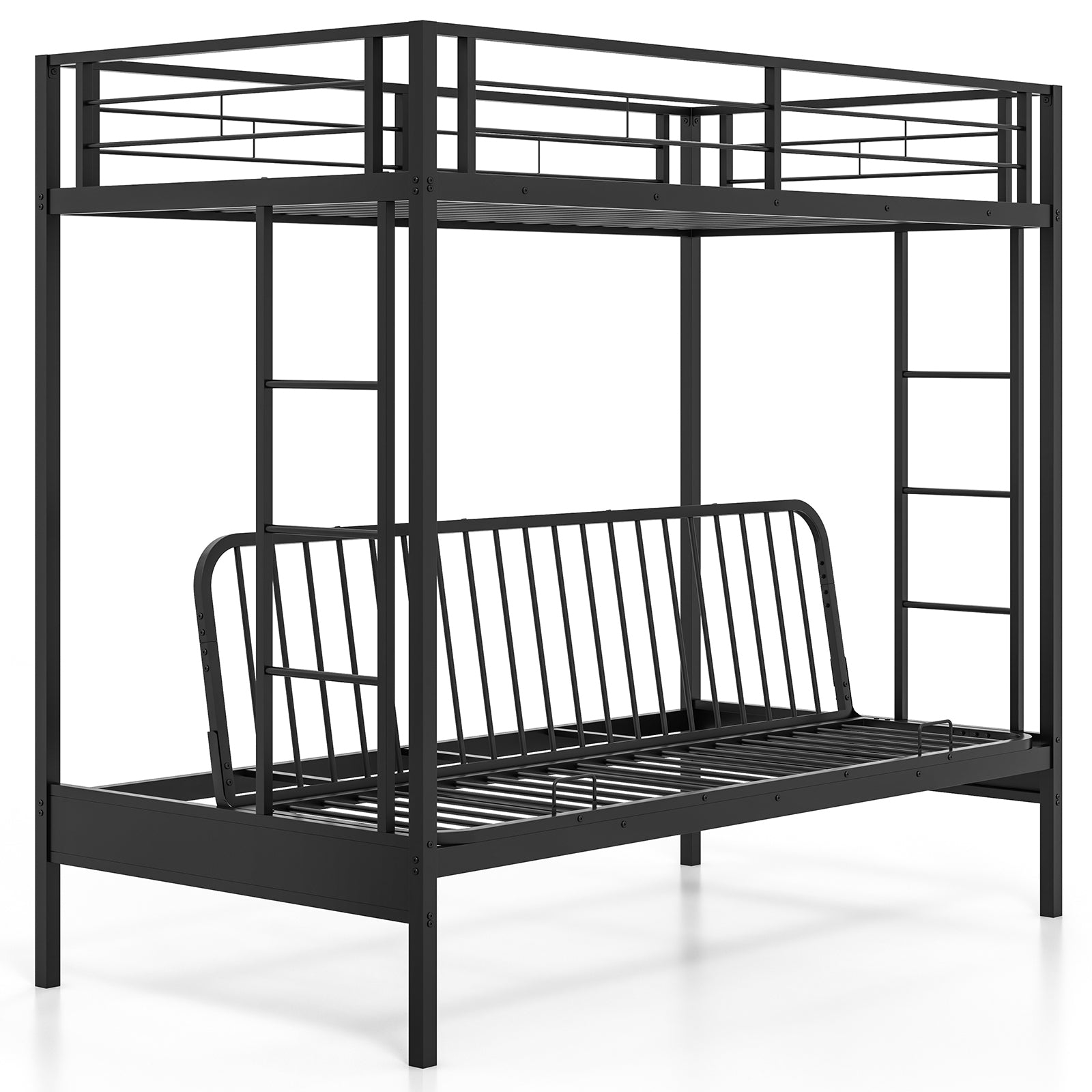 Twin Over Futon Bunk Bed with 2 Ladders and Safety Guardrails, Black Trundle Bed Frame at Gallery Canada