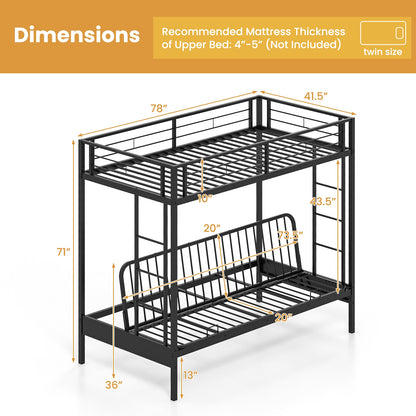 Twin Over Futon Bunk Bed with 2 Ladders and Safety Guardrails, Black Trundle Bed Frame at Gallery Canada