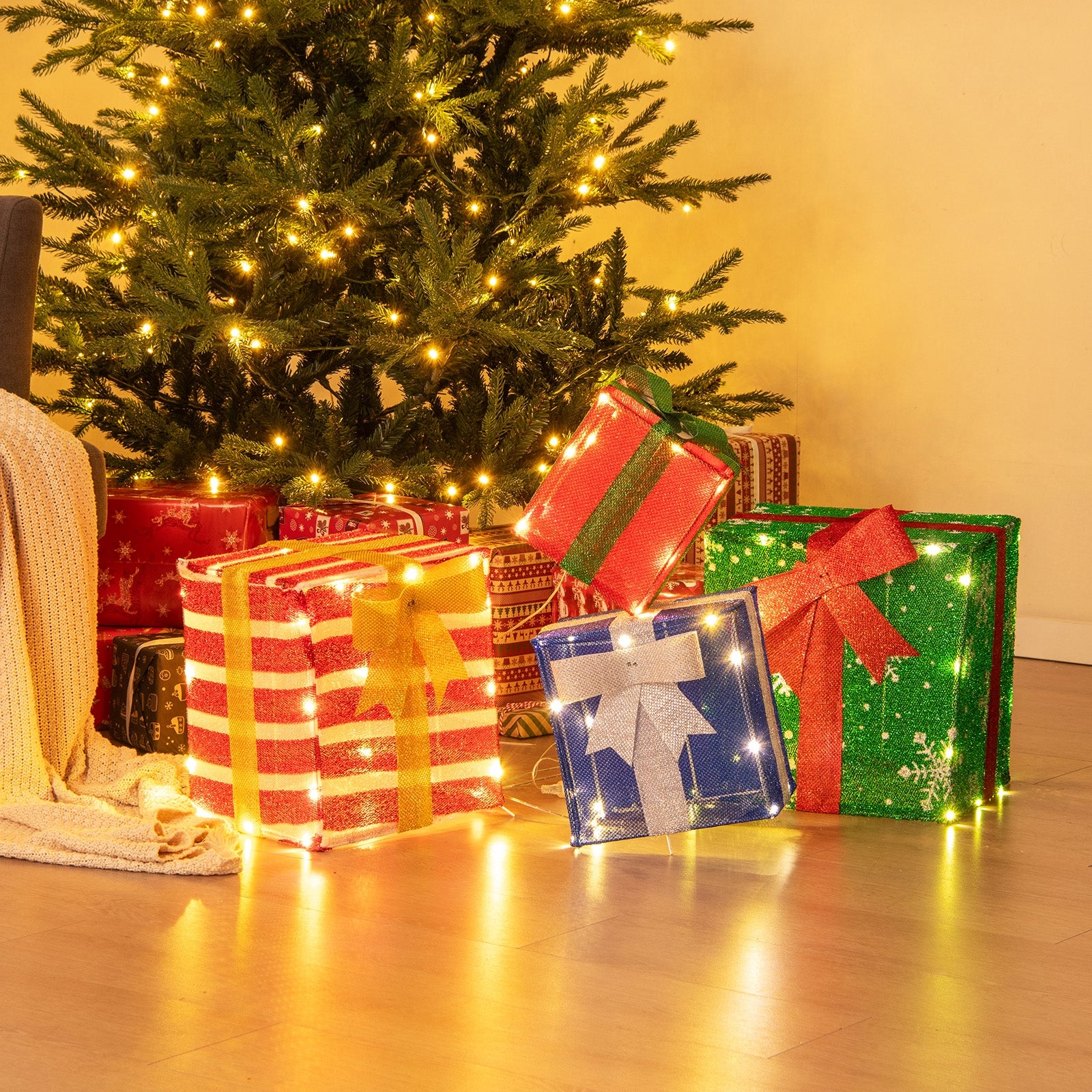 48 Inches Lighted Stacked Gift Boxes, LED Lights, Decorative Bows, Multicolor Christmas Decor & Accessories at Gallery Canada