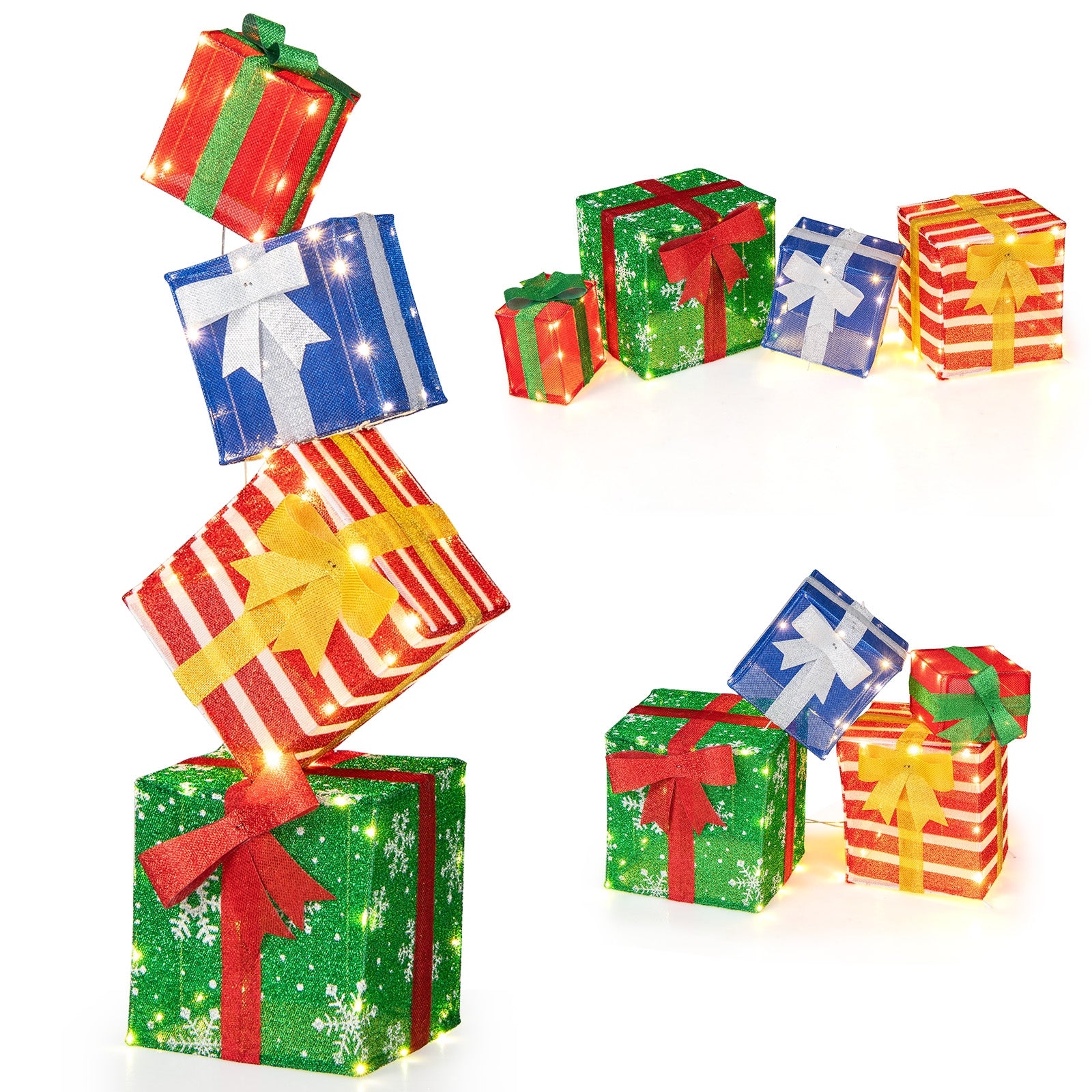 48 Inches Lighted Stacked Gift Boxes, LED Lights, Decorative Bows, Multicolor Christmas Decor & Accessories at Gallery Canada